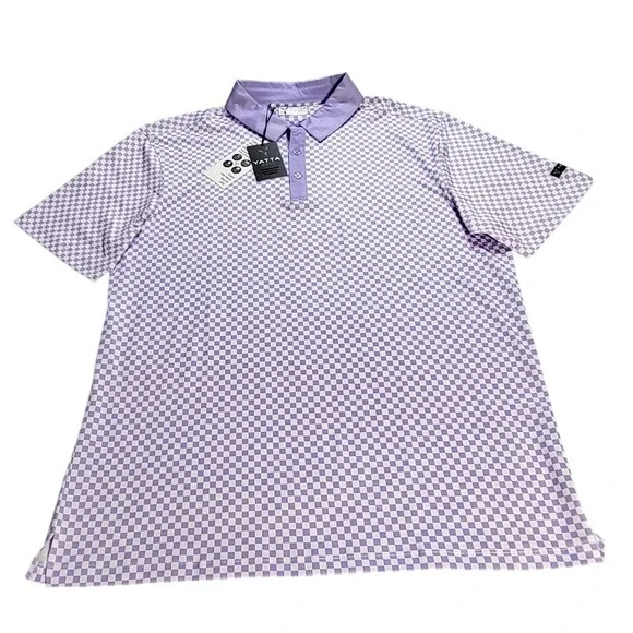 YATTA Golf Polo Shirt Mens Large Purple‎ Checkered Short Sleeve Collared - Picture 5 of 6